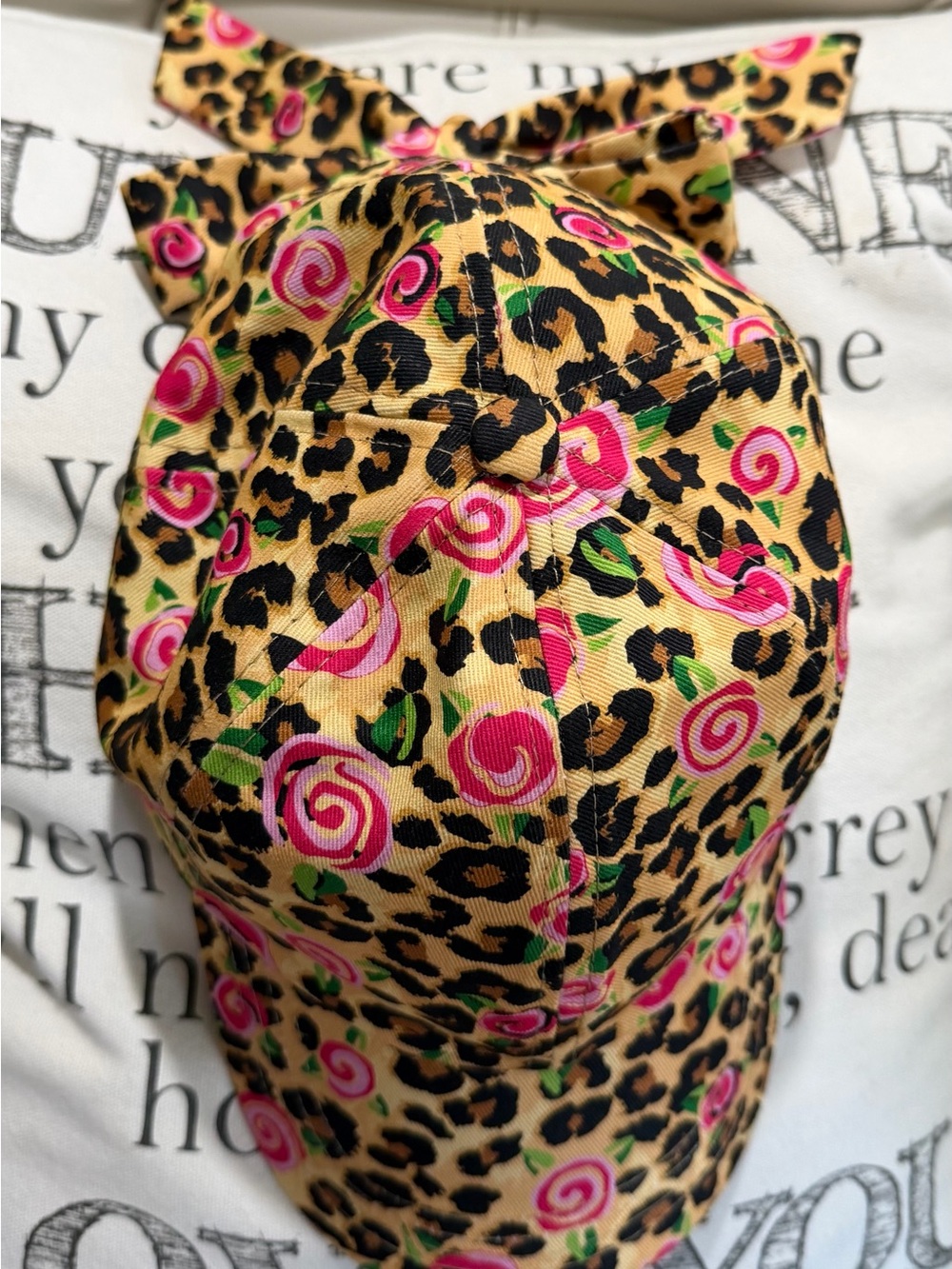 Betsy Johnson Leopard & Pink Rose Baseball Hat with Betsy Bow. Velcro Adjustable